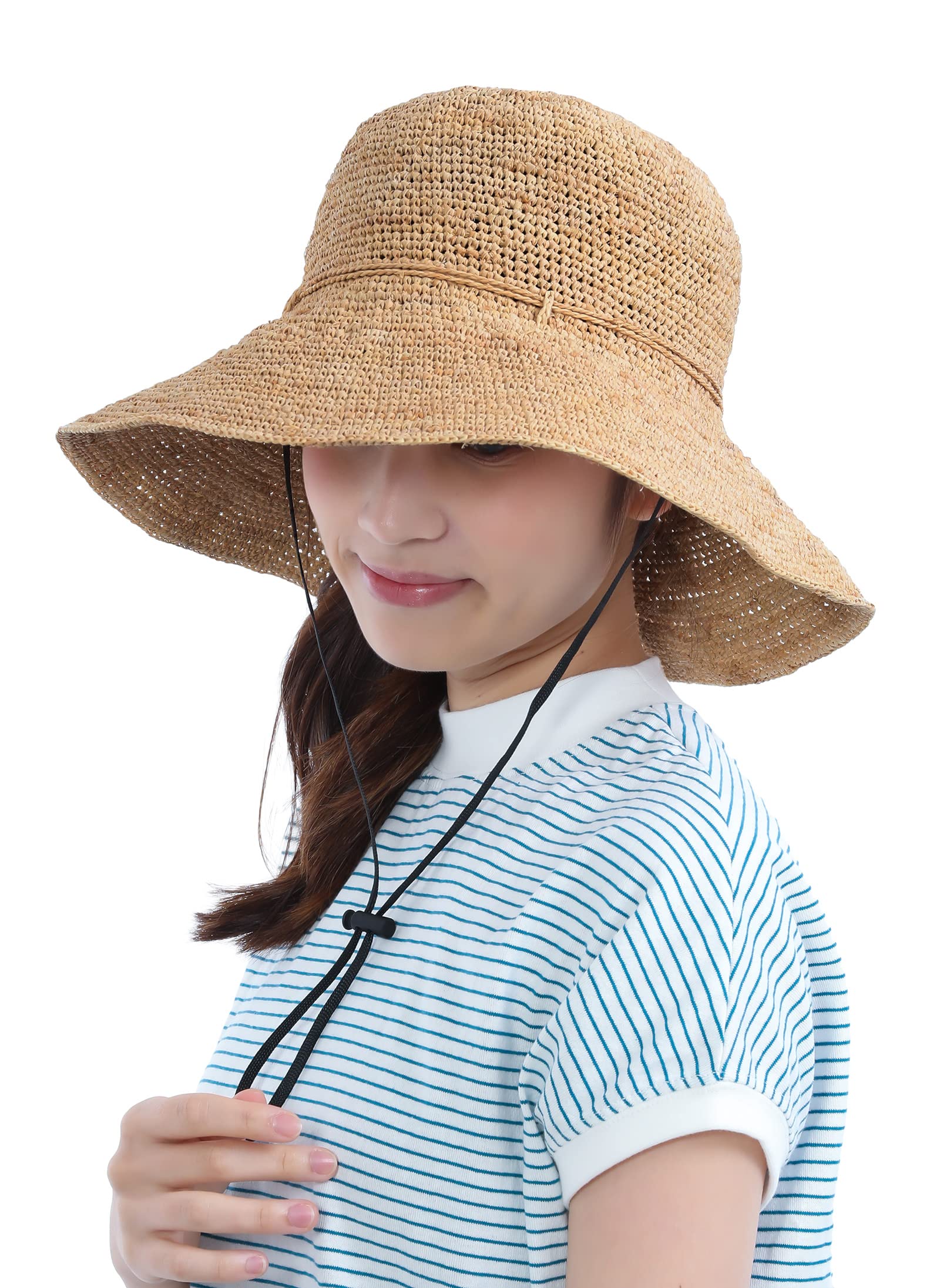 

[Направление] Шляпа из рафии для женщин, защита от солнца, защита от УФ-лучей, прохладная и дышащая шляпа из рафии, шляпа-тень, летняя шляпа TGM-0168-0169 (Дж. П.,