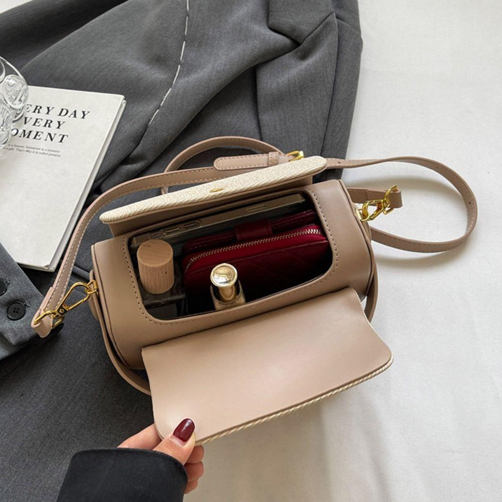 Chic Solid Color Shoulder Bag Box Shape Large Capacity Flap Handbag Leather Shoulder Satchels Women Evening Box Shape