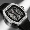 Top Brand Men's Automatic Mechanical Watch Fashion Tonneau Case Luminous Pointer Diamond Skeleton Watch