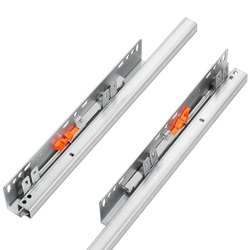 Two-Section Damping Side Mount Drawer Slide for Cabinets - Hole-Free, Hidden Bottom Guide Rail