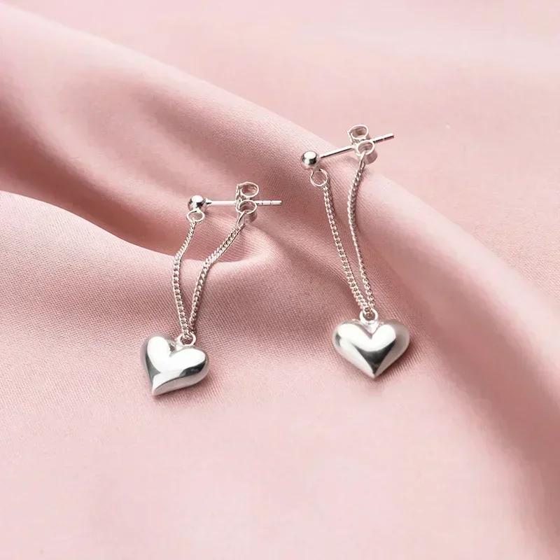 1 Pair New Silvery Earrings for Women Heart Chain Earring Jewelry Prevent Allergy Party Accessories Gift Heart Earrings