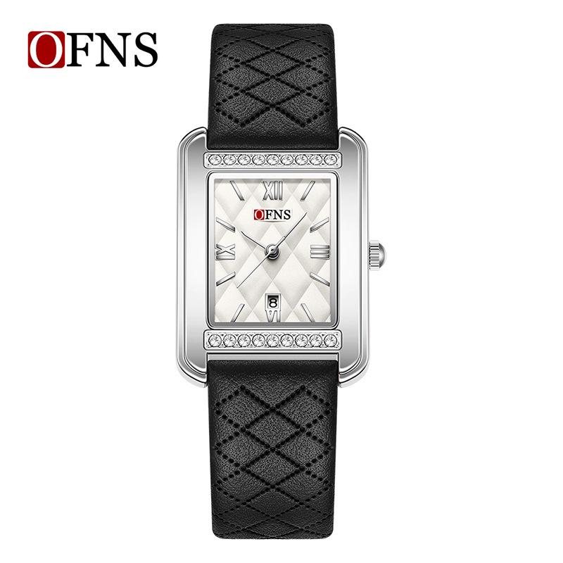 OFNS Retro Luxury Women s Square Quartz Watch with Diamond-Inlaid Bezel, Solid Steel Band, Calendar, and Waterproof Design