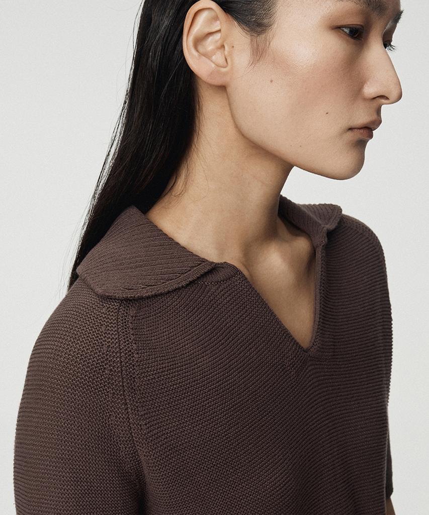 UMARMUNG Pure Cotton Half Sleeve Collared Pullover_Brown