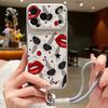 Leopard Kiss Lips Leather Lanyard Case For iPhone 18 Pro Max 17 16 15 14 13 Pro Max Luxury Hybrid TPU+PU Anti-skid Soft Phone Cover