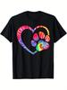 Tie Dye Paw Print Heart Graphic Tee Men Short Sleeve Cotton Crew Neck Casual Daily T-Shirt