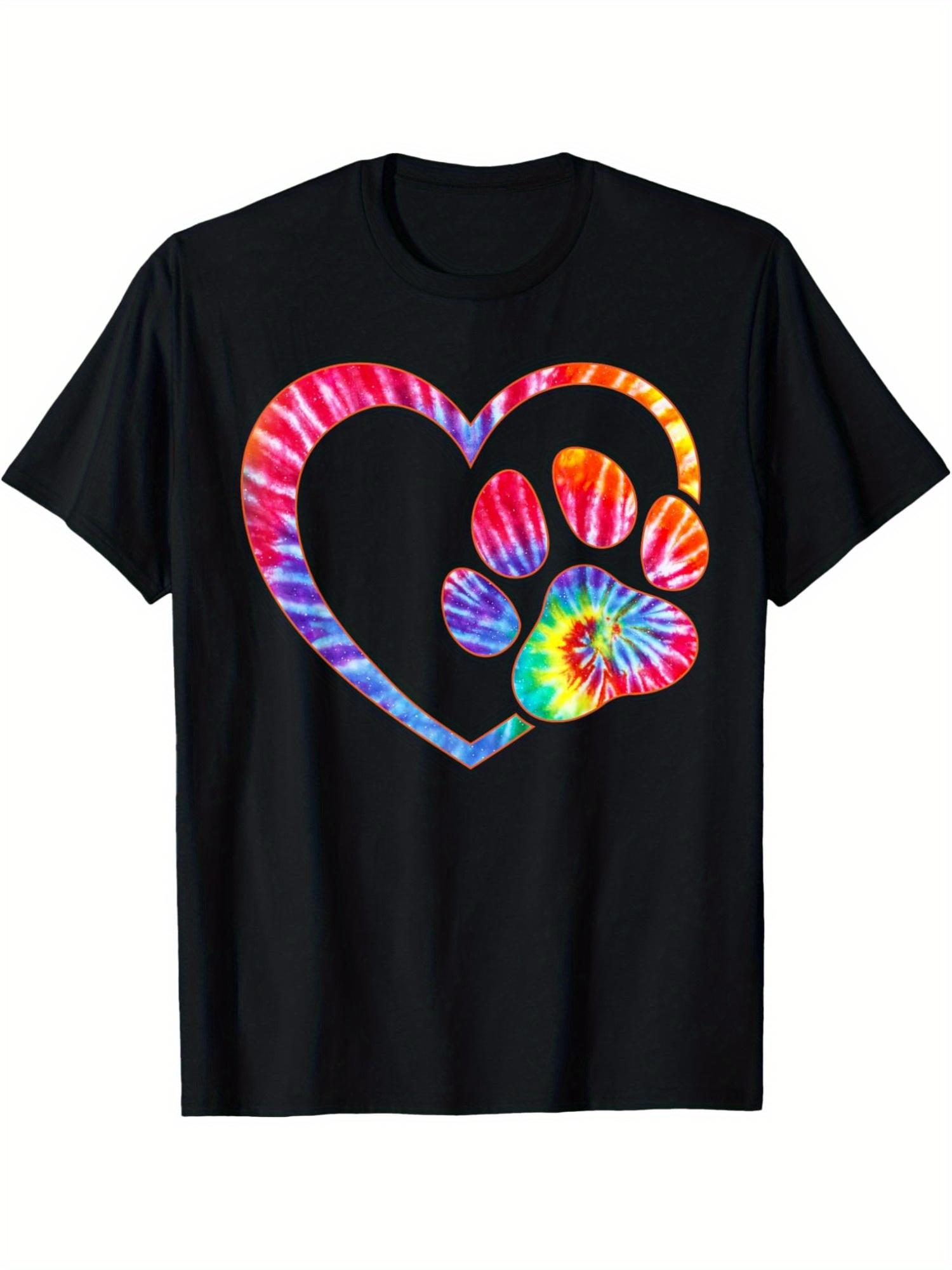 

Tie Dye Paw Print Heart Graphic Tee Men Short Sleeve Cotton Crew Neck Casual Daily T-Shirt 5XL різнокольоровий