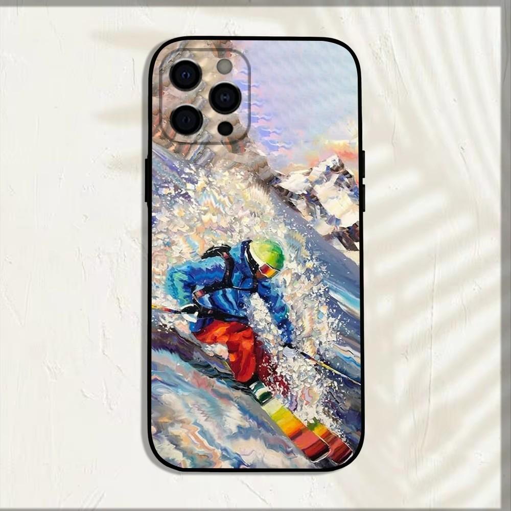 

Skiing Snow Snowboard Ski Phone Case For Apple iPhone 15,14,13,12,11,Pro,X,XS,Max,XR,Plus,Mini Soft Black Cover iPhone12