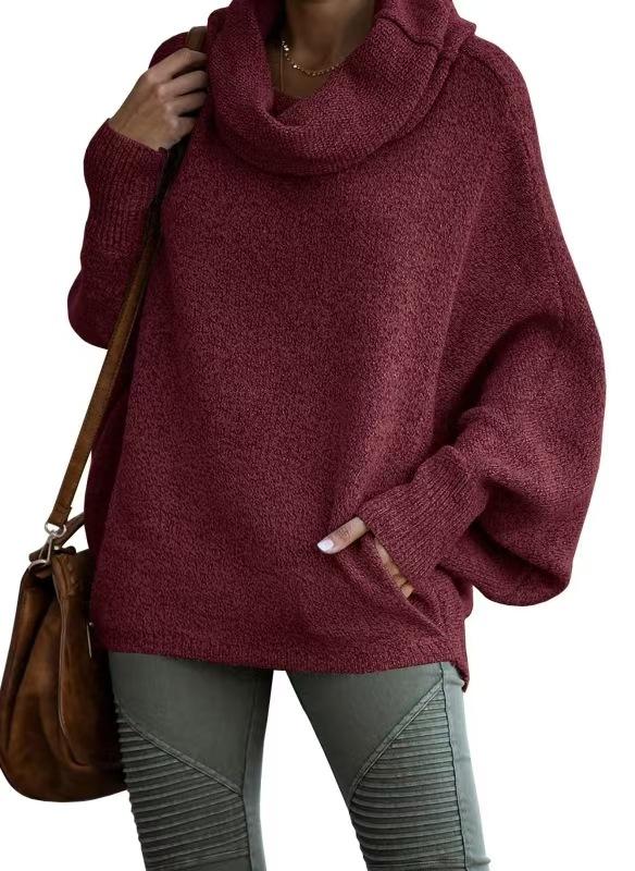 Turtleneck Women's Solid Color Knitted Sweater Fashion Pullover Lantern Loose Long Sleeve Casual Sweater