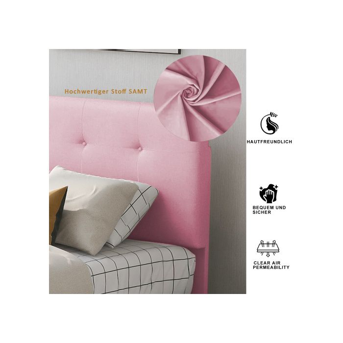 Lit - MUVOE - 90 x 200 cm - Rembourré en velours - Avec tiroirs - Montage facile