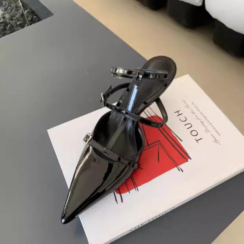 2025 Spring and Autumn New Fashion Minimalist Socialite Pointed Head Shallow Mouth Stiletto High Heels Women's Bag Head Empty Sandals