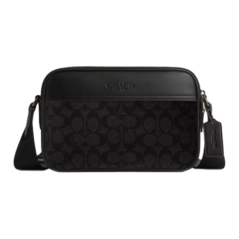 COACH Graham GRAHAM 23 Logo Adjustable Shoulder Strap Faux Leather and Calf Leather Shoulder Crossbody Bag Medium Men s Black чёрный