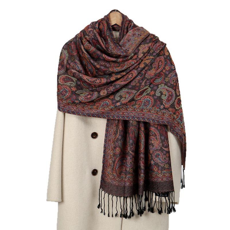Hot-selling New Cashew Jacquard Fringed Long Scarf Retro Outer Women's Warm Shawl Scarf