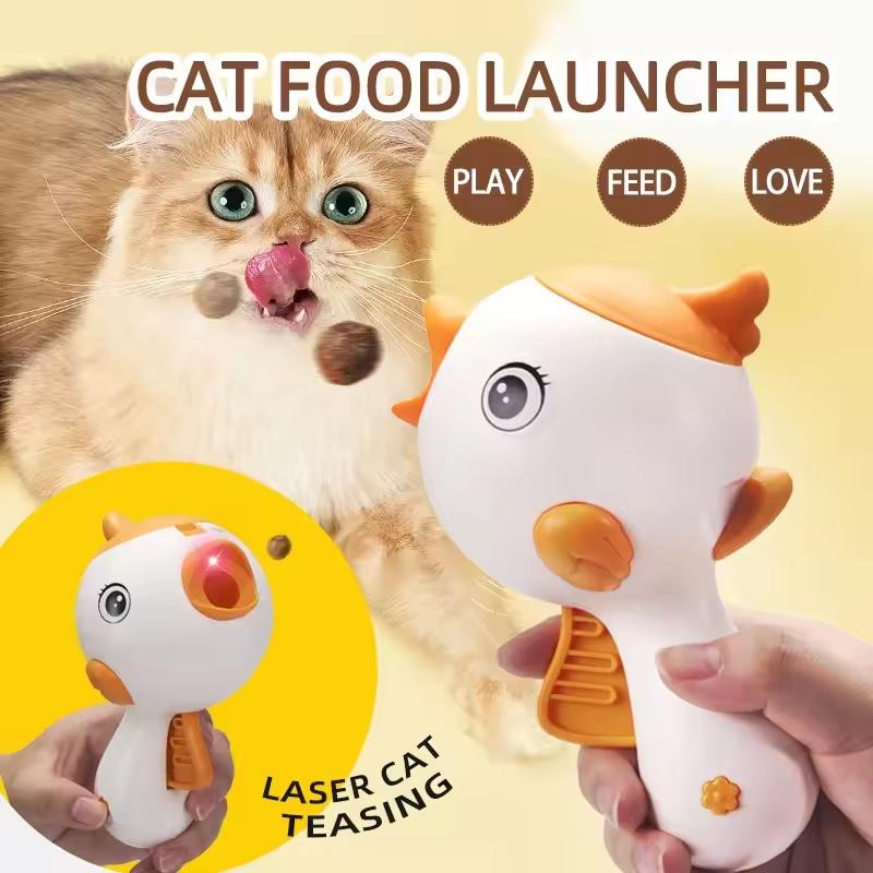 Portable Dual Function Treat Shooting Laser Teaser Slow Feed Cat Toy for Household Cats Indoor Play Cute Bird Shaped Handheld