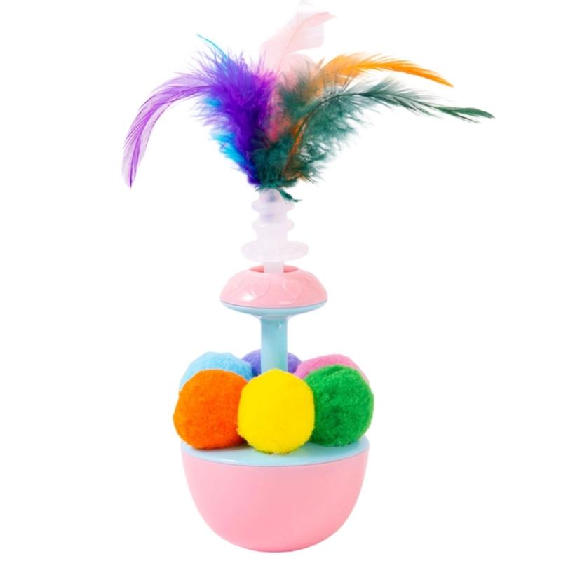 Fun Teaser Toy Cats Feathered Toy Cats Toy Enrichment Teasing with Pompoms Teaser for Indoor Felines Play розовый