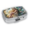Tragbare Pillendose mit 2 Fächern, Mini-Metall-Medikamenten-Organizer-Etui, Niedlicher bedruckter Pillenbehälter für Vitamine, Pillen, Schmuck, Reisen, Tägliche Anwendung