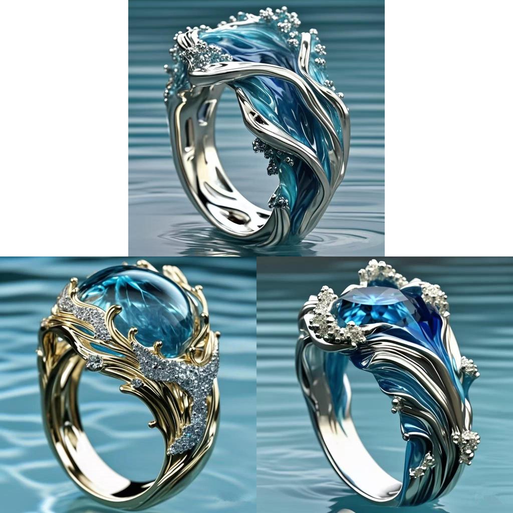Wave Ring Ocean Series Resin Adjustable Open Toe Ring For Women