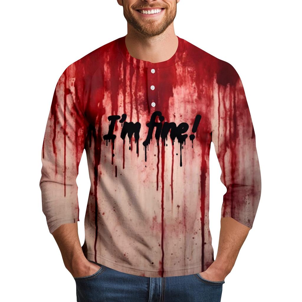 Men's Halloween Print Raglan Dralan Three-quarter Sleeve Casual Top