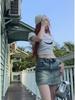 2025 Summer Women's High Waist Distressed Denim A-Line Skirt