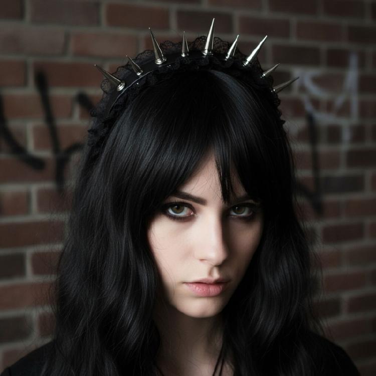 Stylish Punk Gothic Hairband Styling Accessory Hairhoop Rivet Studs Lace Trim Strong Hold Headwrap For Costume Event