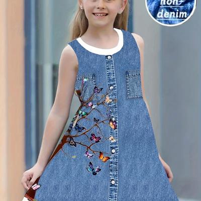 Vestito smanicato con scollo a girocollo stile straniero carino sirena stampa digitale 3D pattern vestito da principessa