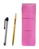 Pink Grained Leather Pen Case with a Silver Metal Touch Pen Holder and a Slim 60 Gold Ballpoint Pen Set (SASP-ALST-SV60KBP)
