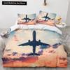 Airplane King Queen Full Duvet Cover Vintage Fighter Bedding Set for Kids Teens Adults Sky Clouds Grey 2/3pcs Soft Quilt Cover