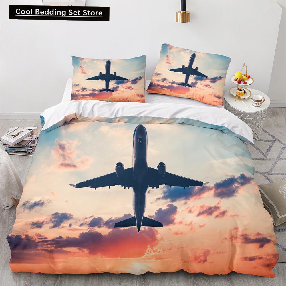 Airplane King Queen Full Duvet Cover Vintage Fighter Bedding Set for Kids Teens Adults Sky Clouds Grey 2/3pcs Soft Quilt Cover
