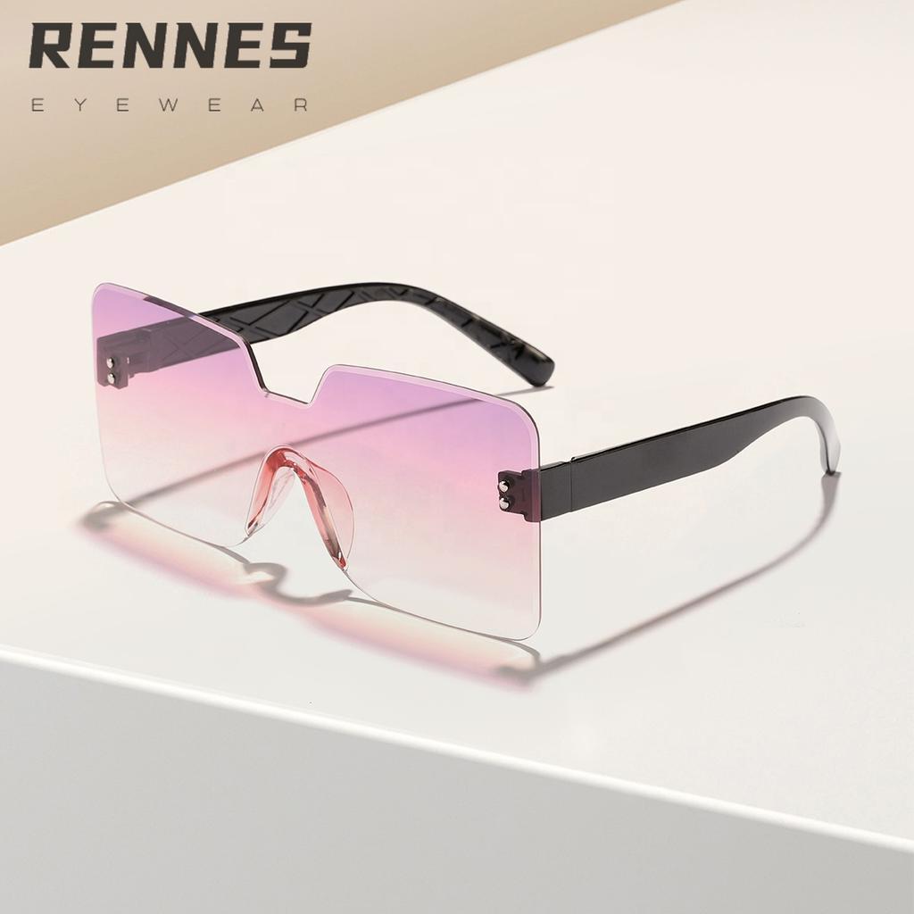 New Unisex Square Frame Sunglasses with UV400 Protective One-Piece Lens Stylish Rimless Design for Outdoor Use