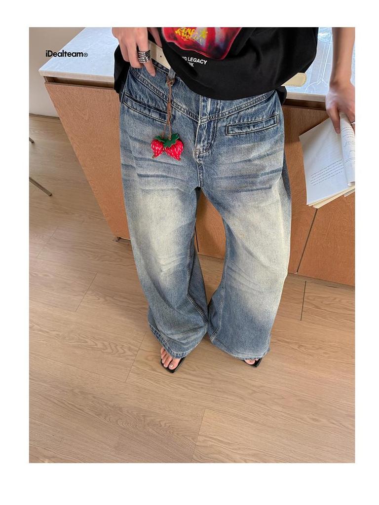 INSS Retro Washed American Style Loose Wide-Leg Denim Pants Women, Floor-Length, Spring 2026 #900501