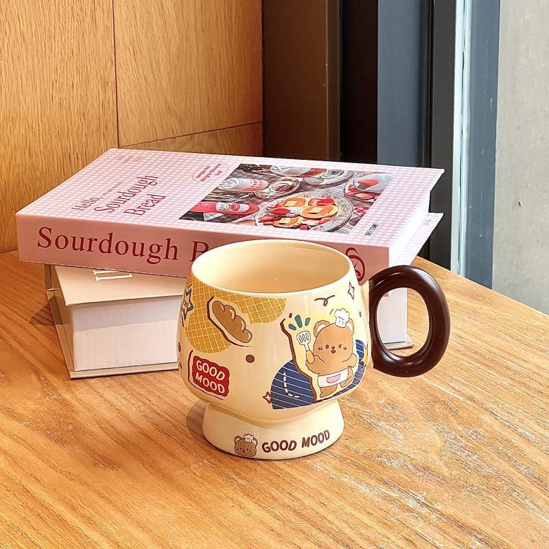 Cana Ceramică Drăguță Ursuleț Unt cu Capac Linguriță pentru Fete Cadou de Ziua de Naștere Suvenir Cană de Cafea pentru Micul Dejun