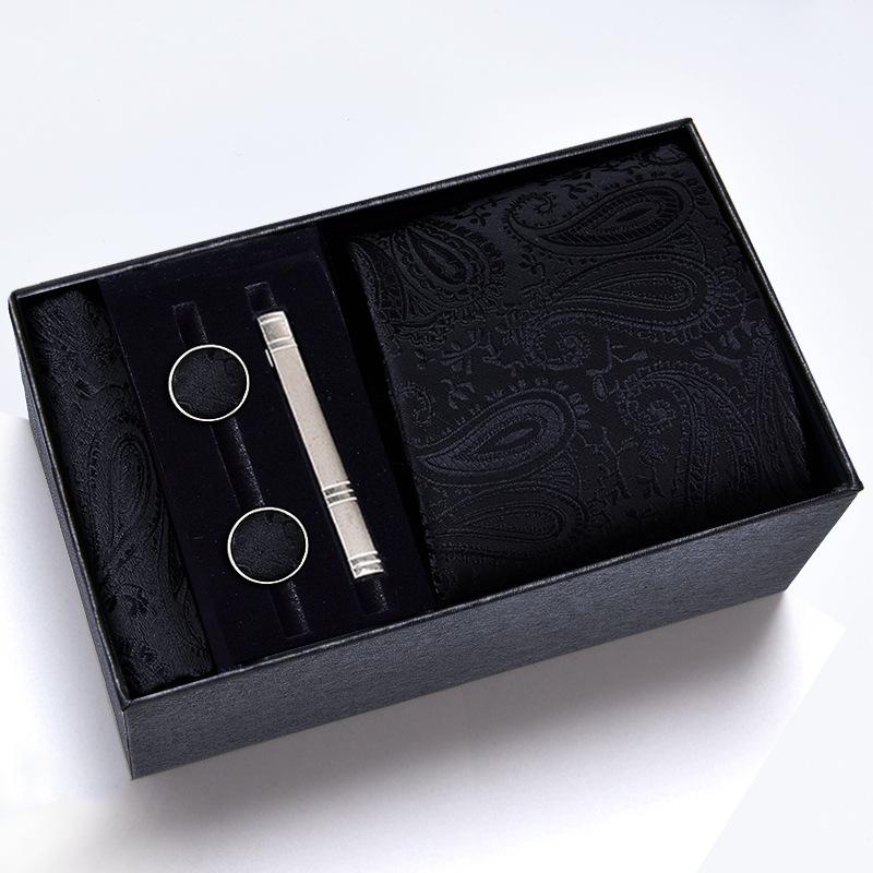 Men's Formal Tie Gift Box: Five-Piece Set with Logo, 8cm Striped Black for Weddings and Business 