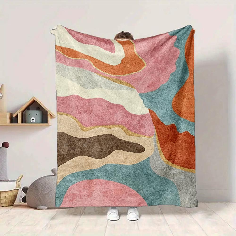 1Pc Abstract Colorful Waves Blanket Soft And Comfortable Casual Warm Camping Travel Christmas Halloween Xmas Gift M92840