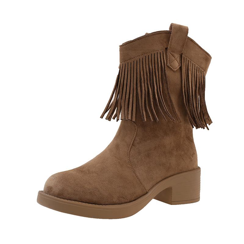 

Maillard retro fringed thick heel western cowboy women s new height-increasing and thin Martin boots 35 хаки