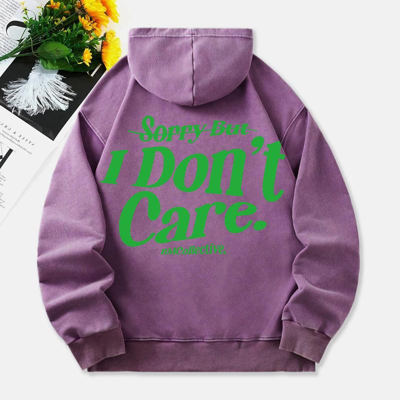 Sorry But I Don'T Care Washed Hoodies Women Letter Prints Cotton Streetwear Pocket Oversize Warm Womans Clothes