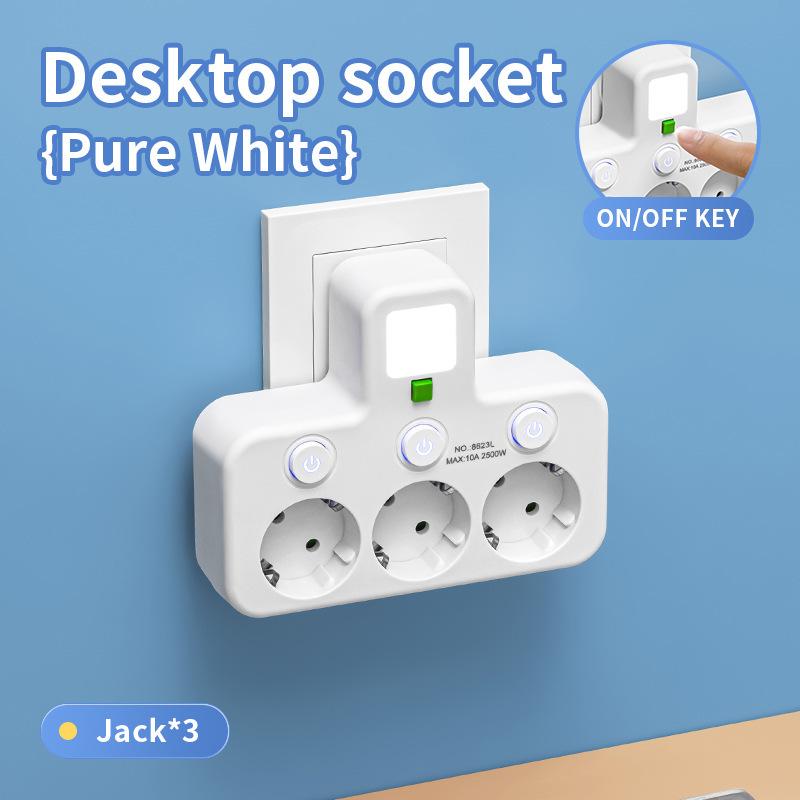 

EU Power Strip - AC Sockets, USB & Type-C, 2 Versions Available, Individual Switches + Small Night Light 【A】Jack*3 білий