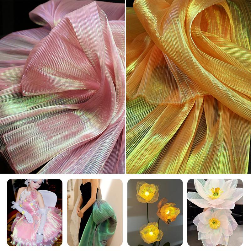 Gradientová plisovaná organzová látka Měkká příze Organza Mořská panna Plisovaná textura Látka DIY Ručně vyráběné Šaty Kostým Pozadí Dekorace