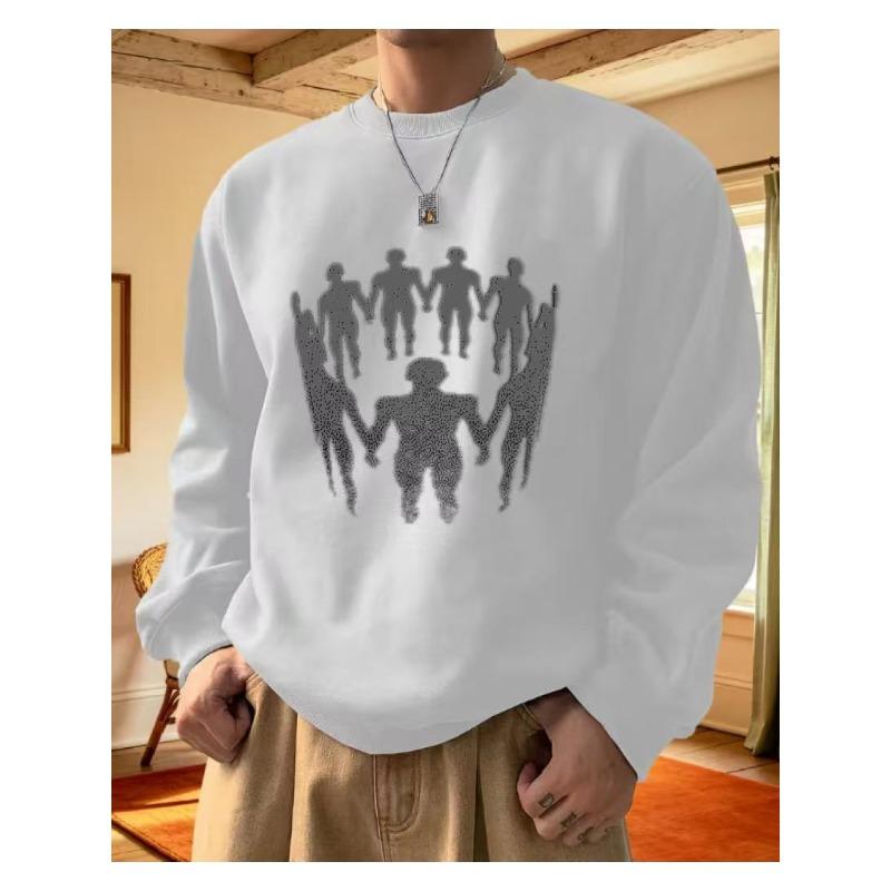 Men's Fashion Trend Regular Crew Neck Sweatshirt, Simple Casual Long Sleeve With Heat Transfer Print.