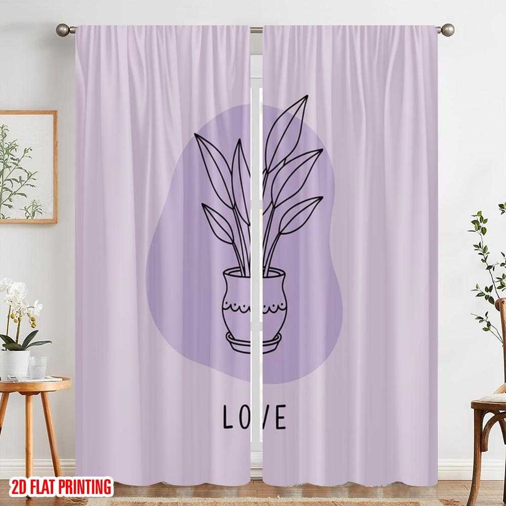 2 Stück 2D Flachdruck Szene Vorhang Blumentopf Liebe 100% Polyestergewebe Ohne Strom Festlich Feiertag für Klassenzimmer