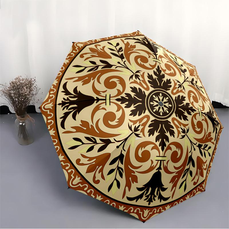 1 Stück Blumiges Mandala Automatischer Faltregenschirm Kompaktes 8-Rippen-Design, Langlebiger Eisenrahmen für Reisen, Outdoor, a0920103