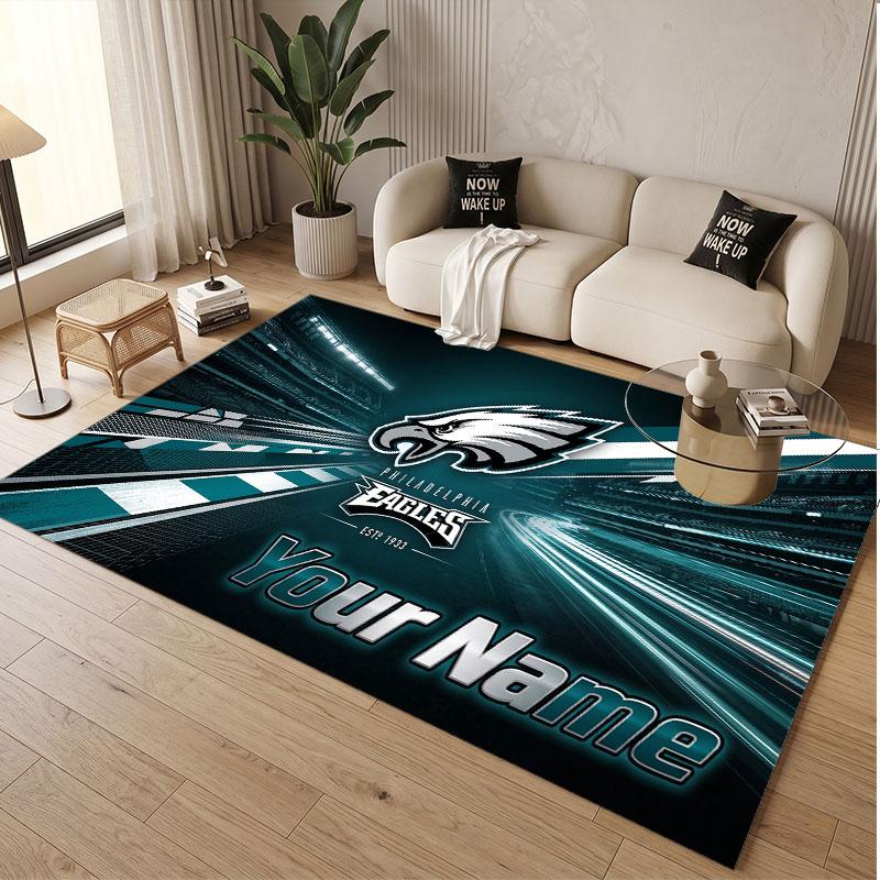 Benutzerdefinierter Teppich Philadelphia Eagles Muster Druck Name Text Weicher Rutschfester Bodenbelag für Heim-Innenraumdekoration