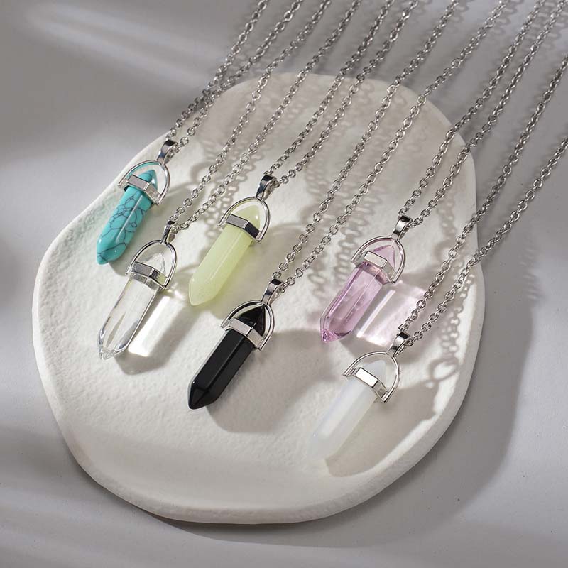 1 buc Piatră Naturală Luminoasă Cristal de Cuarț Opal Agate Coloană Hexagonală Pendul Lanțuri de Piele Coliere Farmecuri la Modă Pandantiv