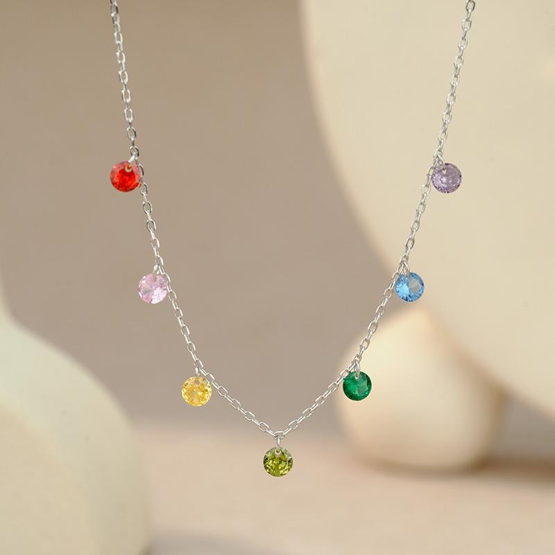 925 Sterling Silver Duhový Visací Zirkon Vícebarevný Kapka Přívěsek Náhrdelník pro Ženy Šperky