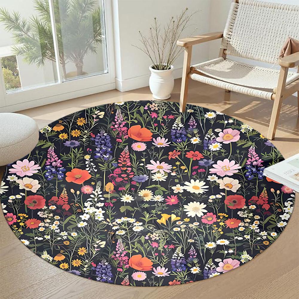 Flower Round Carpet Suitable for Study room Bedrooms Foyer Balcony Anti-slip Round Rug Office home decor Perfect Gift for Valentine’s Wedding Birthday