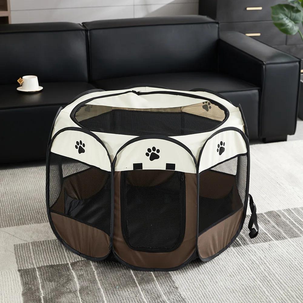 Foldable Pet Tent Durable Grip Cat House Oxford Cloth Octagonal Pet Fence Portable Outdoor Small Dog Cages Cat Fences Dog Kennel