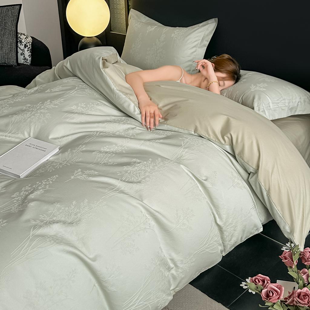 Sleeping Grid A-class 60 Thread Three-dimensional Relief Long Staple Cotton Pure Cotton Jacquard Satin All Cotton Four Piece Set