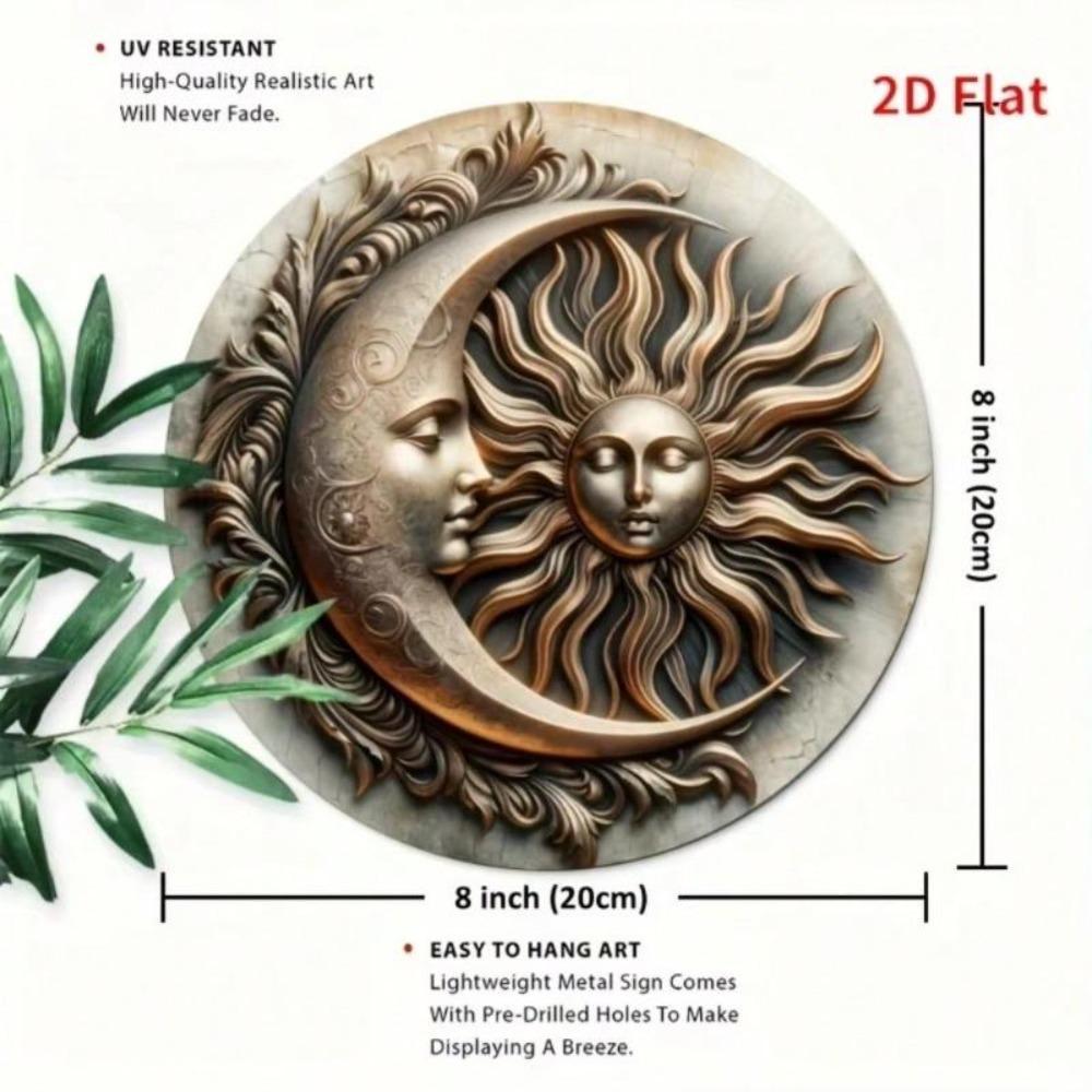 Vintage Sonne Mond Wandkunst Metall Relief Dekor Aluminium Heimbüro