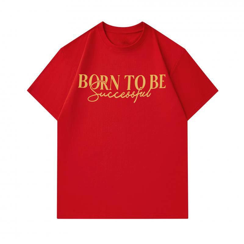 Men's 100% Cotton Crew Neck Short Sleeve T-Shirt, Born To Be Successful Slogan Print Casual Comfortable Breathable Tee For Daily Wear Summer Activitie