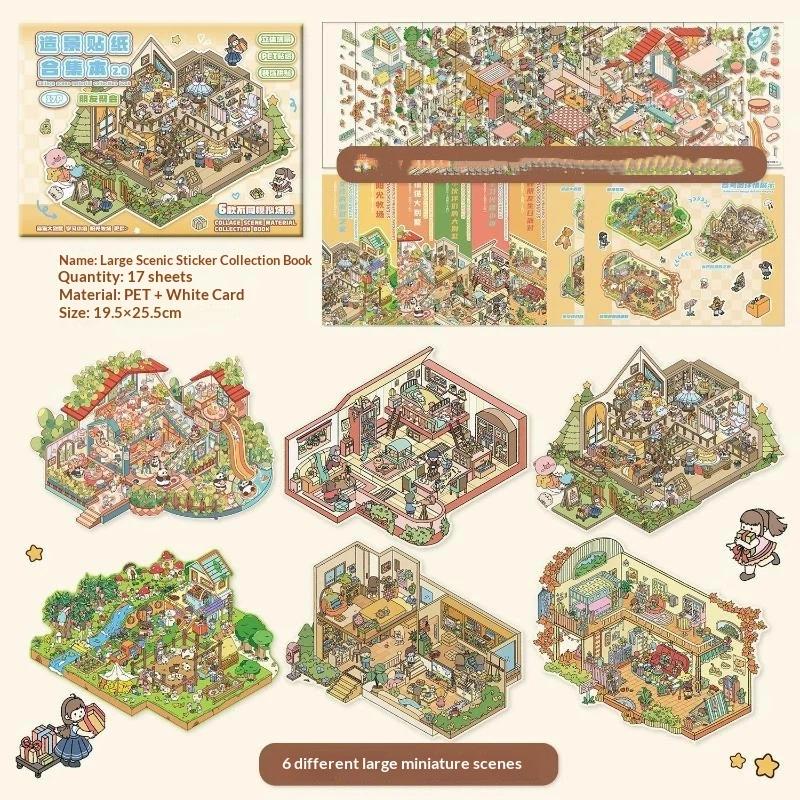 3D Scene Building Sticker Book PET Waterproof Portable Stickers for Travel DIY Scrapbook Phone Case Laptop Decor