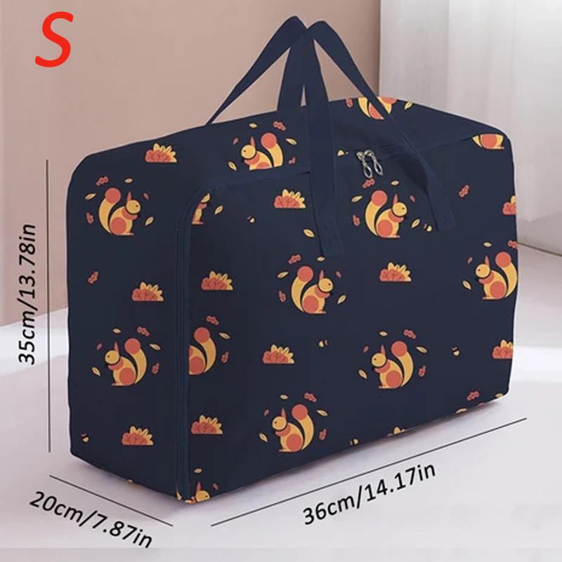 Foldable Quilt Organizer Storage Bag with Zipper Closet Clothes Luggage Moisture-Proof  Bag New Brown Leaf Squirrel Pattern Cotton Quilt Storage Bag