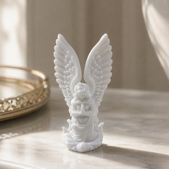 3D Printed Kneeling Angel Statue, Praying Cupid Figurine with Delicate Wings, Compact Matte White Desktop Ornament for Home Decor, Shelf, Nightstand